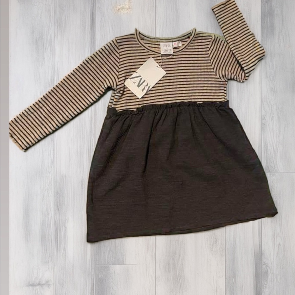 Zara Kids Striped Black and Tan Dress